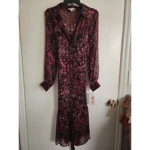 NANETTE LEPORE Smocked Dress Size 8 Black Floral Buttons *NWT*